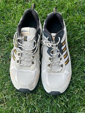 Merrell Beige and Black Trail Shoes with Yellow Accents